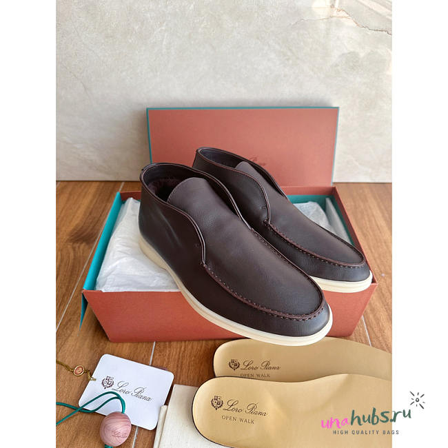 Loro Piana Open Walk Leather Boots In Dark Chocolate Brown - 1