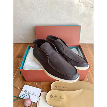 Loro Piana Open Walk Leather Boots In Dark Chocolate Brown