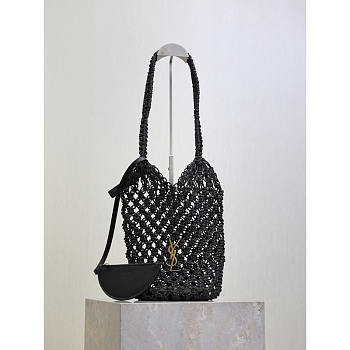  YSL Cassandre Large Tote In Crochet Black 35x13x13cm