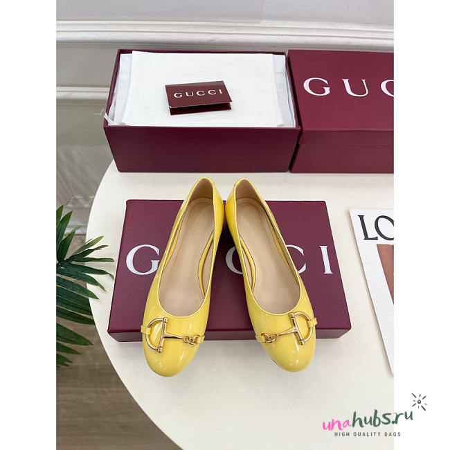 Gucci Ballet Flat With Half Horsebit Yellow Patent - 1