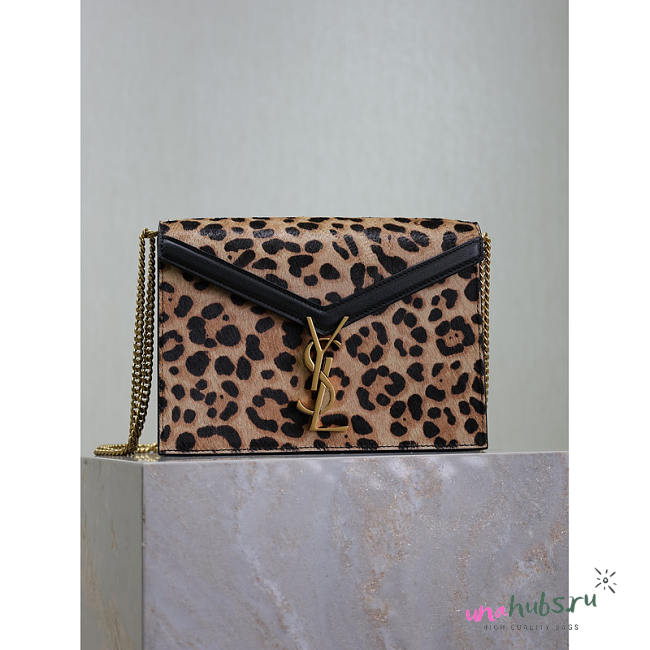 YSL Cassandra Leopard-Print Calf Hair Envelope Bag 22x16.5x5.5cm - 1