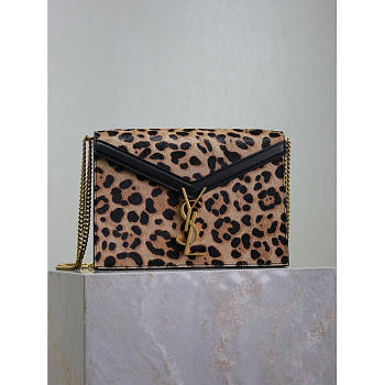 YSL Cassandra Leopard-Print Calf Hair Envelope Bag 22x16.5x5.5cm