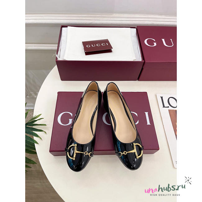Gucci Ballet Flat With Half Horsebit Black Patent - 1