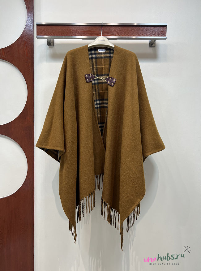 Burberry Reversible Check Wool Brown Cape - 1