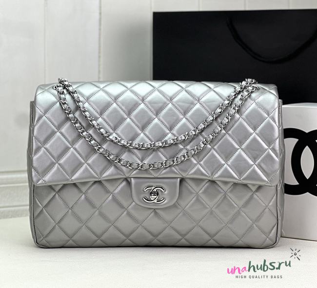 Chanel Flap Travel Bag Silver Lambskin 40x26x12cm - 1