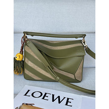 Loewe Puzzle Small leather and suede Green tote bag 24x10.5x16cm