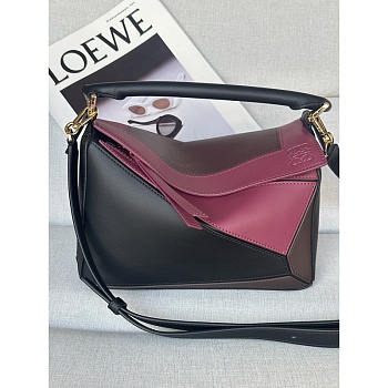 Loewe Small Puzzle Bag Calfskin Black/ Burgundy 24x10.5x16cm