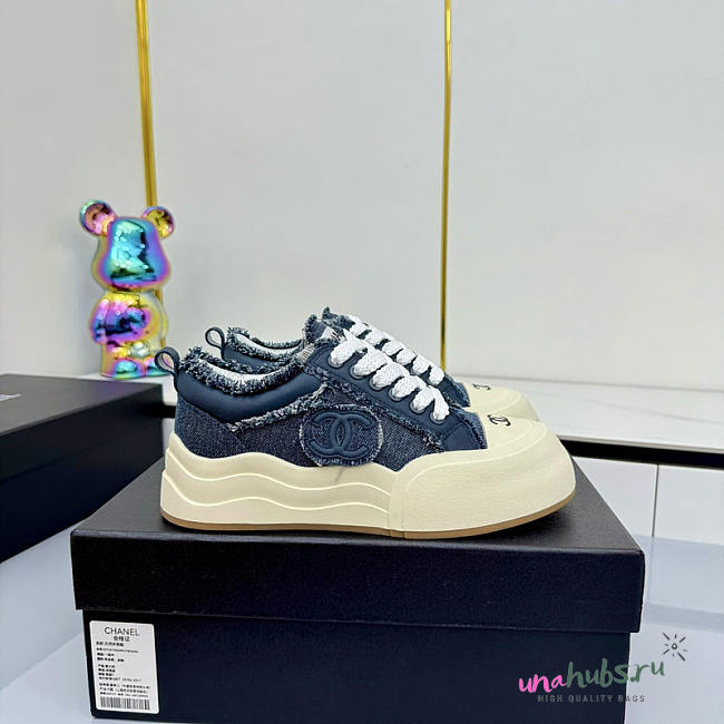 Chanel Dark Blue Denim Low-Top Sneakers - 1