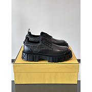 Fendi Force Derby Shoes in Black Leather and FF Fabric - 1