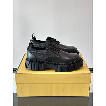 Fendi Force Derby Shoes in Black Leather and FF Fabric