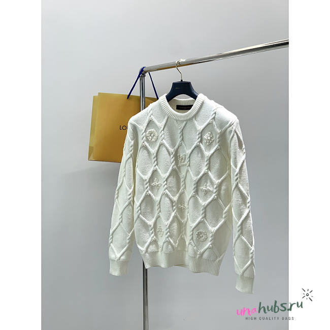 Louis Vuitton Embellished Cable Knit Wool Blend Jumper White - 1