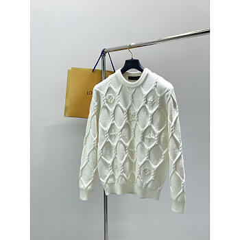 Louis Vuitton Embellished Cable Knit Wool Blend Jumper White