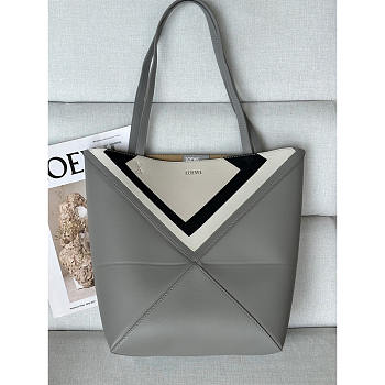 Loewe Medium Puzzle Fold Tote Grey/Black & Light Beige 21cm