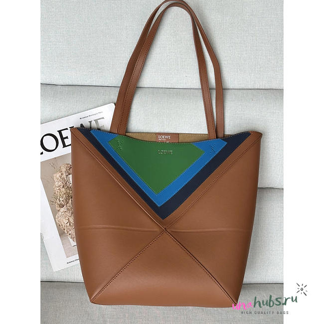 Loewe Medium Puzzle Fold Tote Brown/Black & Blue/Green 31cm - 1