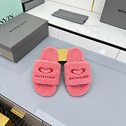 Balenciaga Pink Fleece Slide Sandals With Red Heart Logo - 1