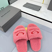 Balenciaga Pink Fleece Slide Sandals With Red Heart Logo - 4
