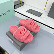 Balenciaga Pink Fleece Slide Sandals With Red Heart Logo - 3