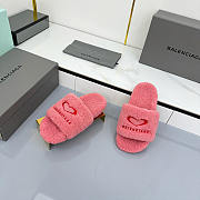 Balenciaga Pink Fleece Slide Sandals With Red Heart Logo - 2