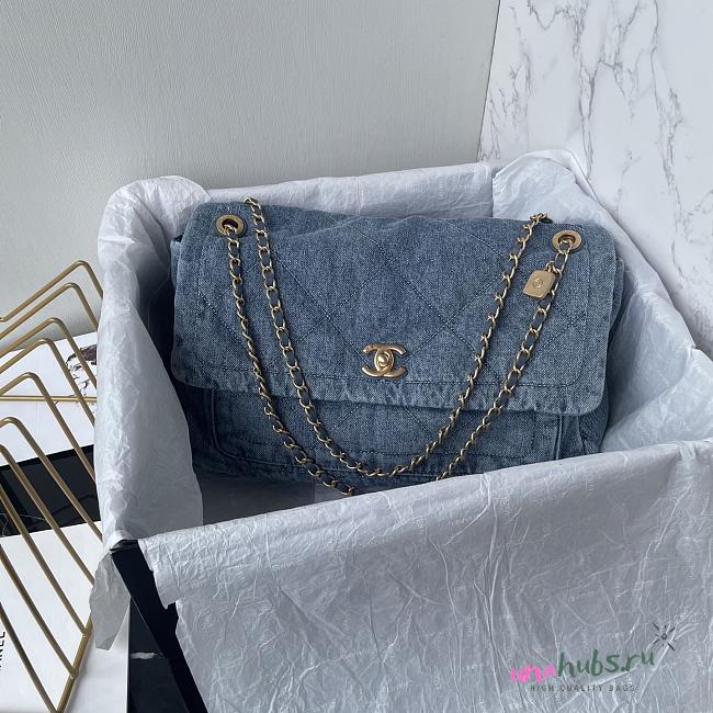 Chanel 25k Flap Bag Denim Blue Gold 35x24x10cm - 1