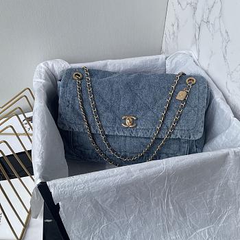 Chanel 25k Flap Bag Denim Blue Gold 35x24x10cm