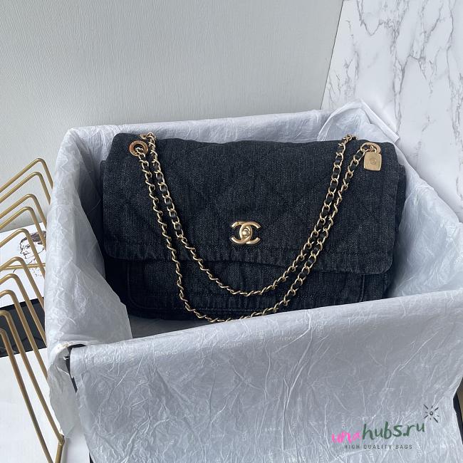Chanel 25k Flap Bag Denim Black Gold 35x24x10cm - 1