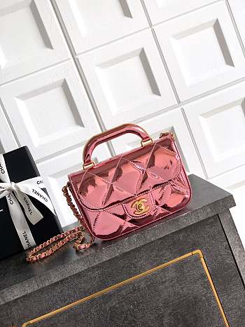 Chanel Flap Bag Top Handle Pink Patent 18x4.5x13cm