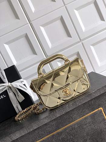 Chanel Flap Bag Top Handle Gold Patent 18x4.5x13cm