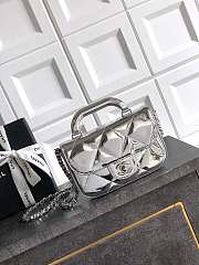 Chanel Flap Bag Top Handle Silver Patent 18x4.5x13cm - 1