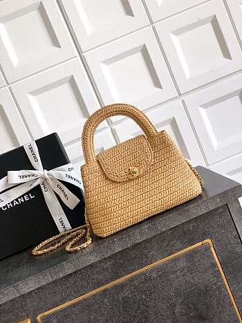 Chanel Kelly Raffia Beige Bag 19x13x7cm
