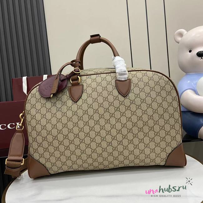 Gucci GG Emblem Medium Beige Dark Brown Duffle Bag 47x31x25cm - 1