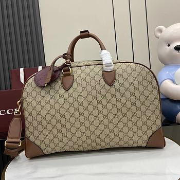 Gucci GG Emblem Medium Beige Dark Brown Duffle Bag 47x31x25cm