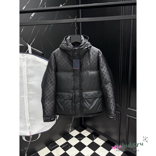 Louis Vuitton Monogram Quilted Down Hooded Jacket In Black - 1
