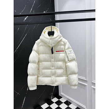 Prada Fulcran Hooded Short Down Jacket In White