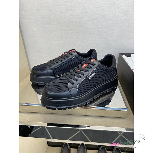 Prada America's Cup Mesh Sneakers in Black with Red Accent - 1