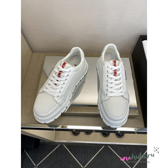 Prada America's Cup Mesh Sneakers In White with Red Accents - 1
