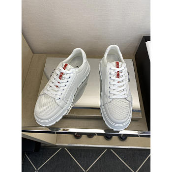 Prada America's Cup Mesh Sneakers In White with Red Accents