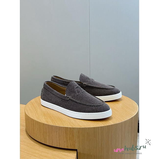 Christian Louboutin Varsiboat Leather Boat Shoes Dark Grey - 1