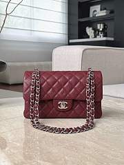 Chanel Flap Bag Burgundy Silver Caviar 23cm - 1