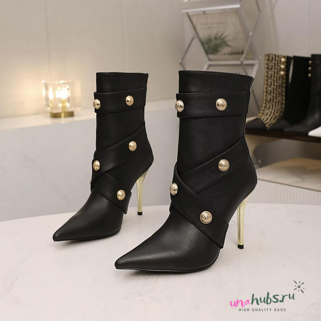 Balmain Alma Embellished Leather Ankle Boots In Black 10cm - 1