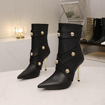 Balmain Alma Embellished Leather Ankle Boots In Black 10cm