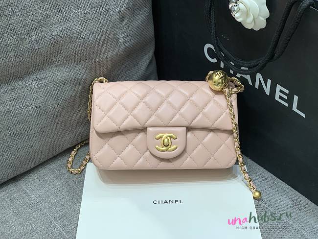 Chanel Flap Bag Pink Bell Lambskin Gold 20cm - 1