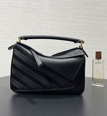 Loewe Puzzle Small leather and suede Black tote bag 24x10.5x16cm