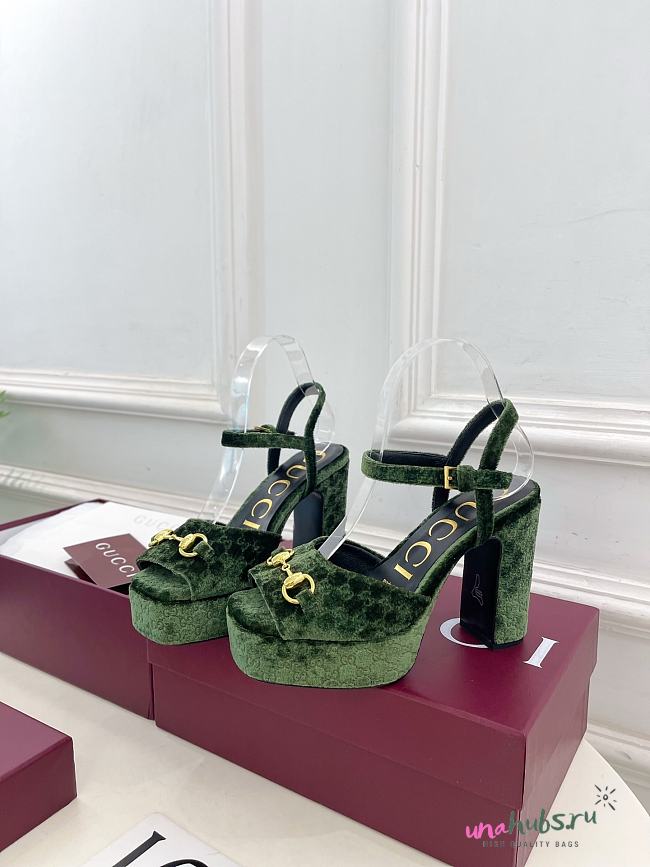 Gucci platform sandal with Horsebit Green velvet 11cm - 1