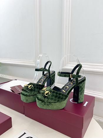 Gucci platform sandal with Horsebit Green velvet 11cm