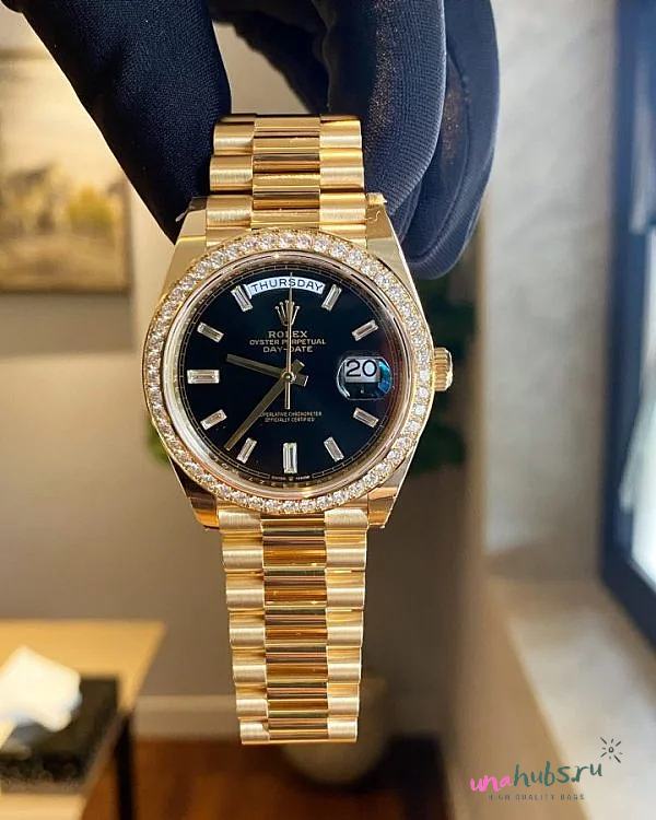 Rolex Day-Date 40mm Yellow Gold Black Diamond Watch - 1