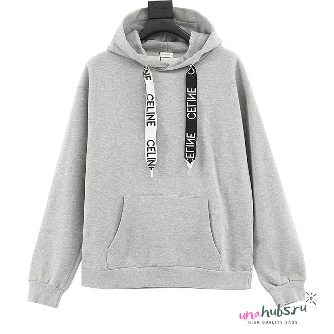 Celine Cotton Fleece Loose Hoodie - Light Grey - 1