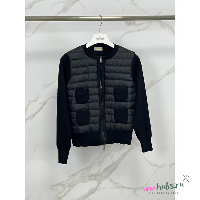 Moncler Padded Wool Zip-Up Cardigan In Black - 1