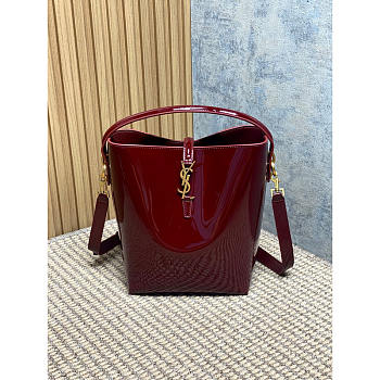 YSL Le 37 Bucket Bag In Patent Leather Burgundy 25x20x16cm