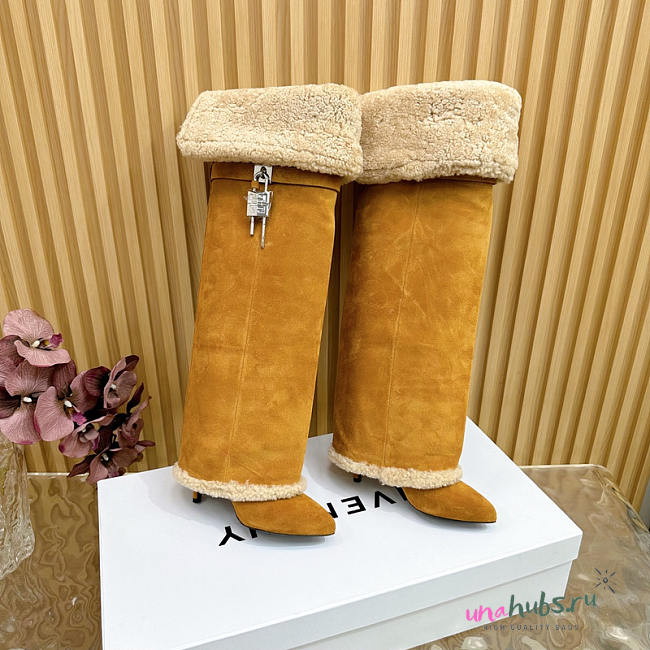 Givenchy Shark Lock Stiletto Boots In Suede and Shearling Azel - 1