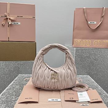 Miu Miu Wander matelassé suede bag light pink 20x17x6cm
